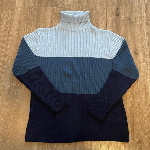 Caren Sport Sweaters - Caren Sport Womens Sweater 2X Blue Colorblock Acrylic Ribbed Knit Turtleneck